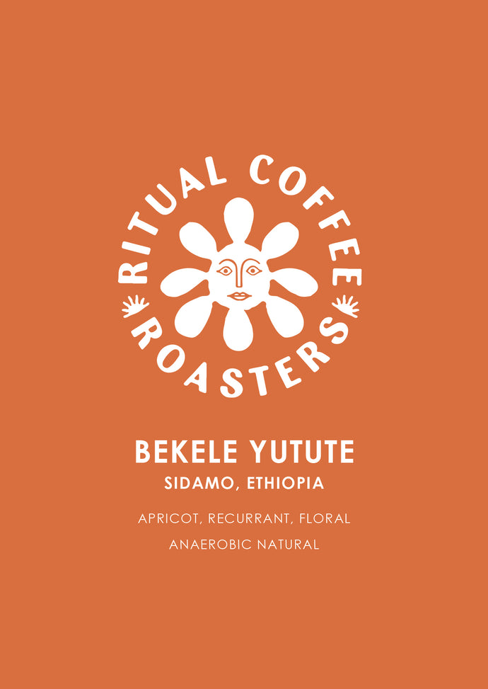 Bekele Yutute by Ritual Coffee Roasters – Ethiopia. Coffee label on orange background with tasting notes: apricot, redcurrant and floral.
